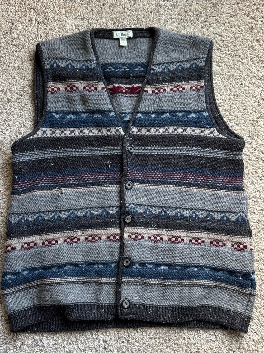 Vintage L.L. Bean 100% Wool Sweater Vest Men’s L Made Ireland Fair Isle Button